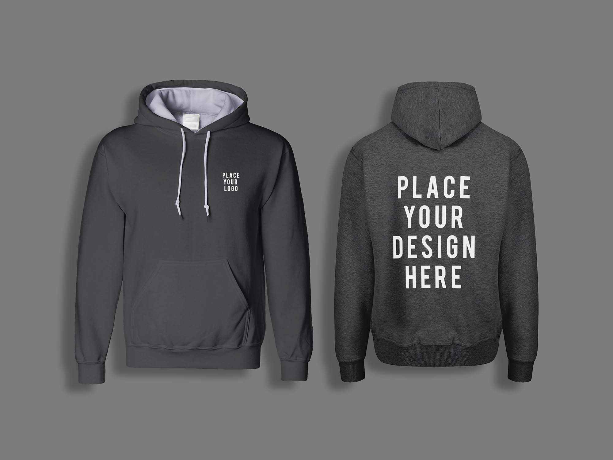 Black hoodie mockup for men displayed against a neutral backdrop, perfect for design showcases.