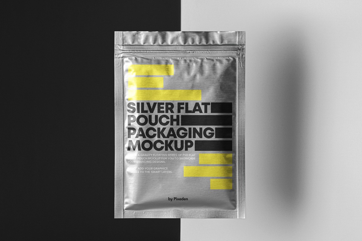 Free flat floating bag packaging mockup