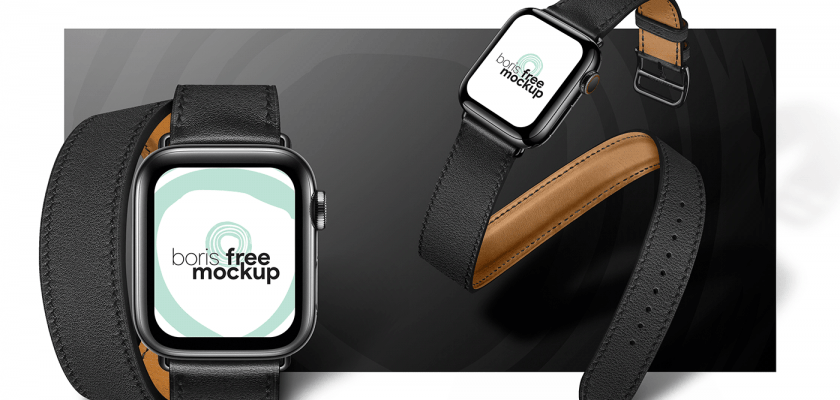 Free PSD Apple Watch Series 5 Black Band Mockup