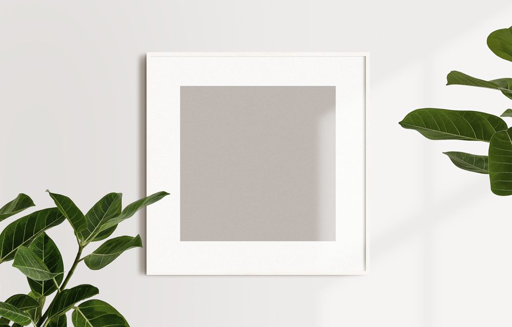 Square Realistic White Frame With Passepartout Mockup Stock