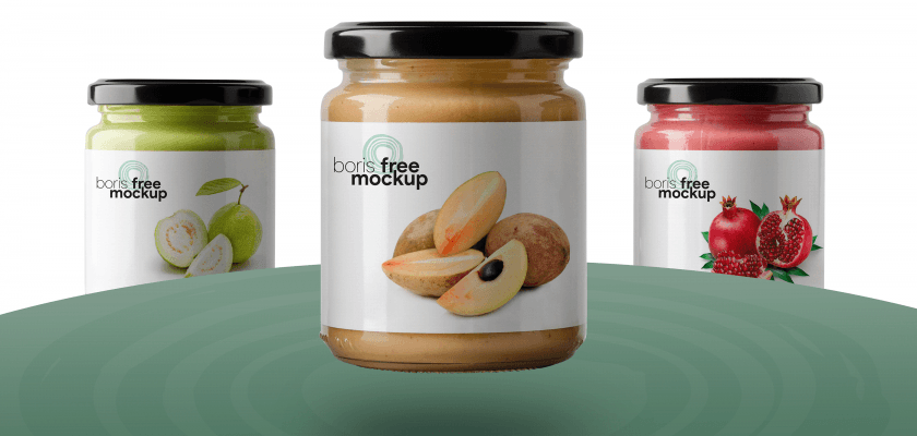 Free 3 Glass Jam Jars Bottle Mockup