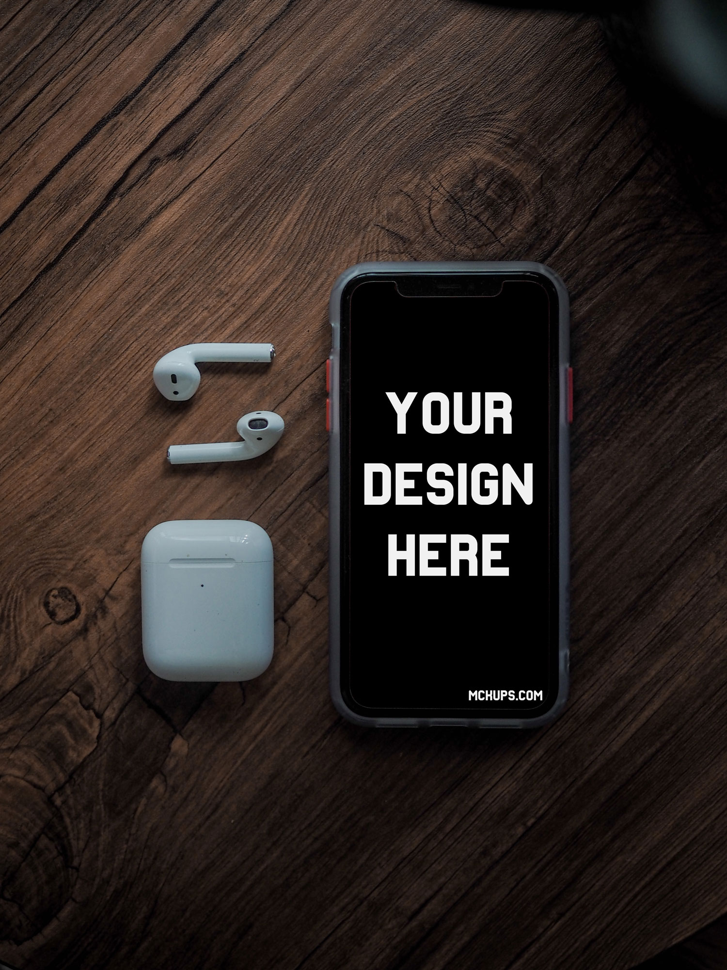 Download Free iPhone Mockup with AirPods on a Wooden Table - Free ...