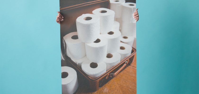 Poster mockup of the pretty woman on a blue background