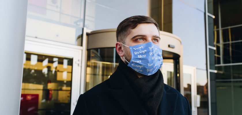 man wearing face mask mockup