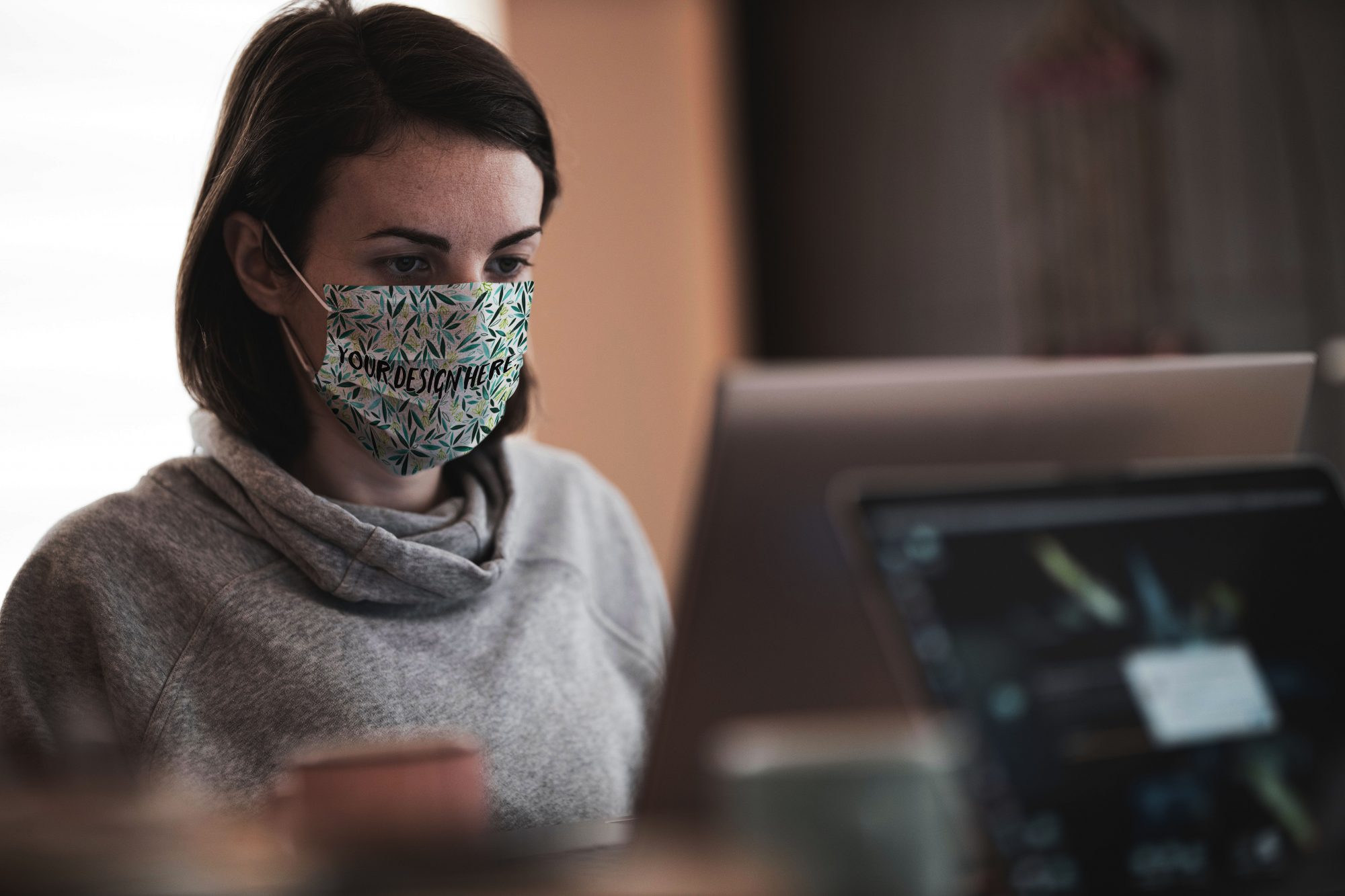 Download Working in Face Mask Mockup - Free Mockup Download