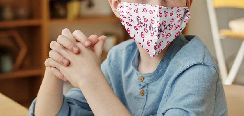 boy wearing face mask mockup