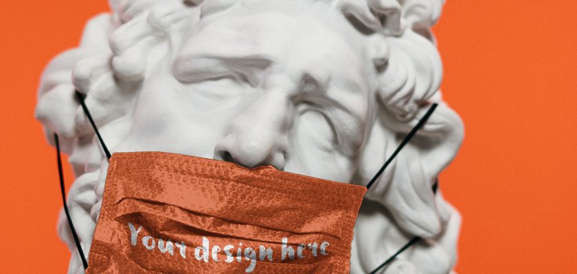 facemask on sculpture mockup