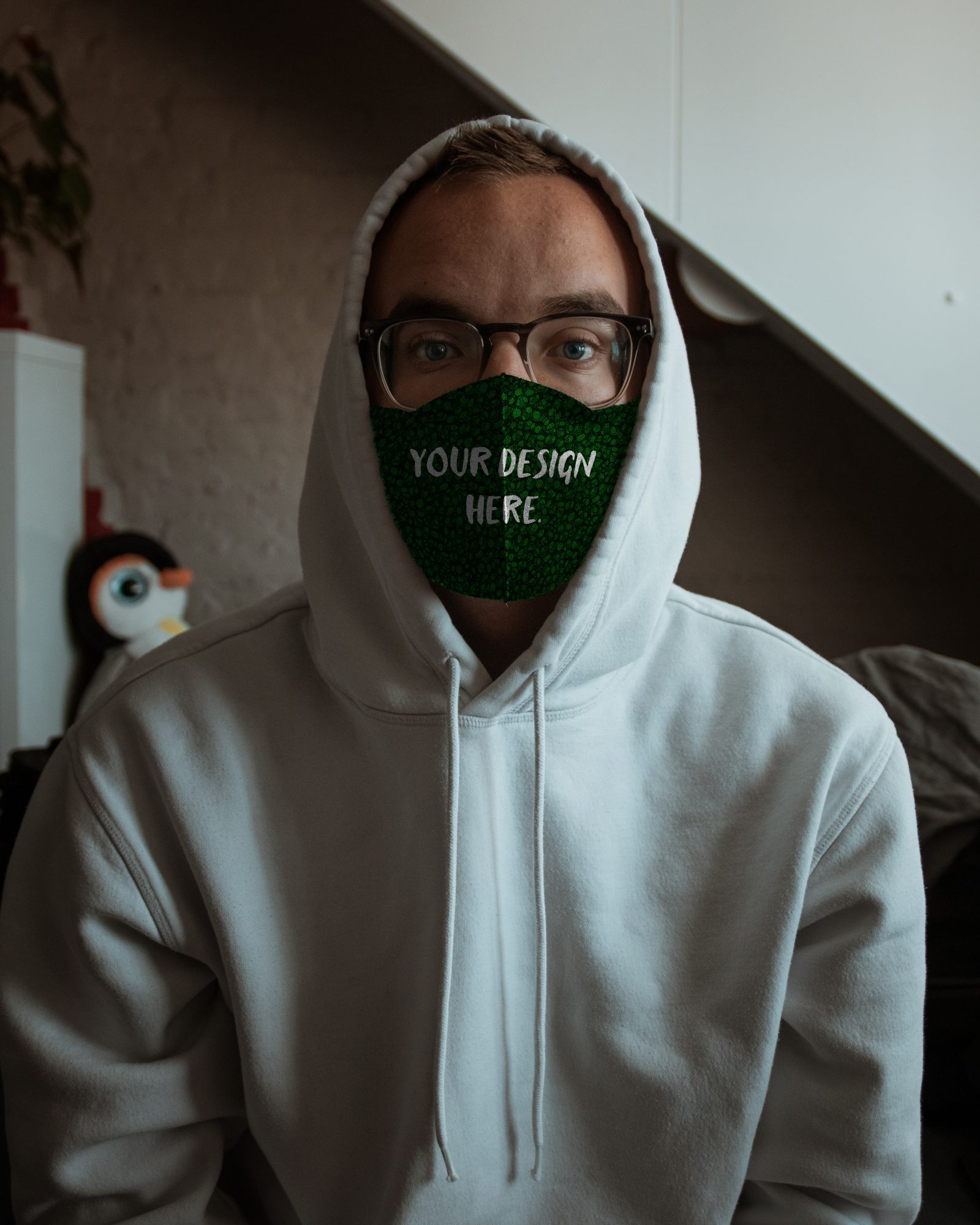 Mask Mockup on a Guy in a Hoodie - Free Mockup Download