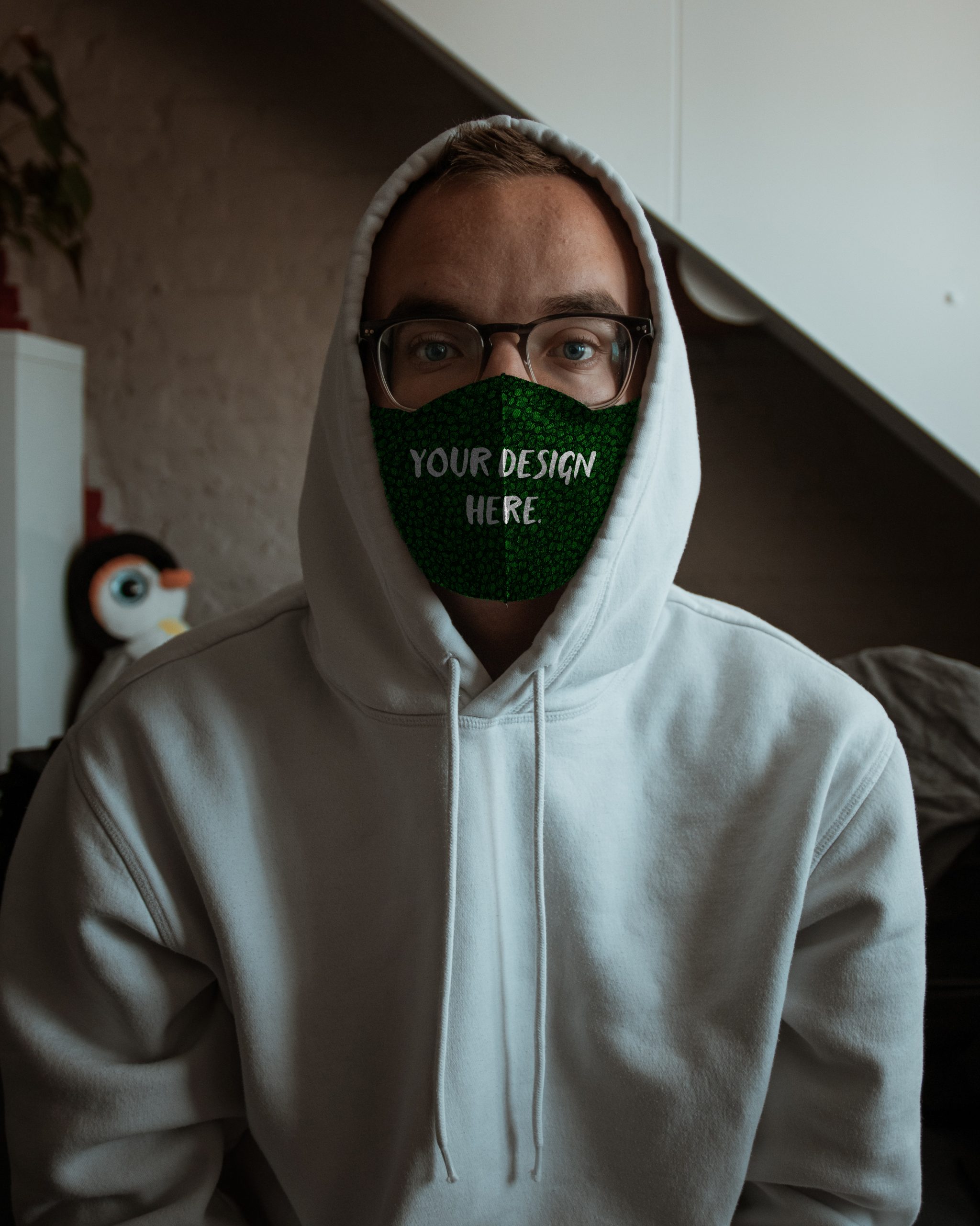Download Mask Mockup on a Guy in a Hoodie - Free Mockup Download