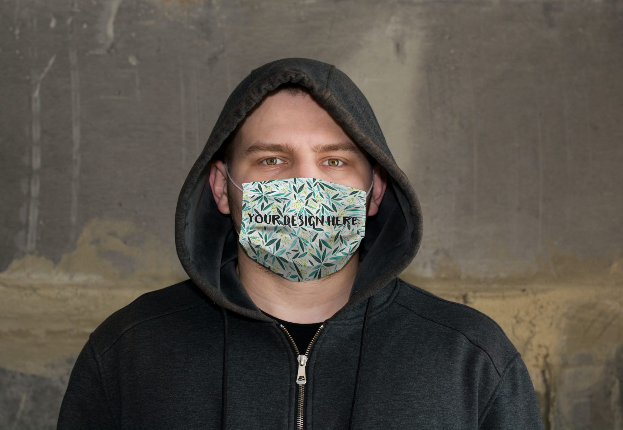 Face Mask Mockup on a Guy in a Hoodie