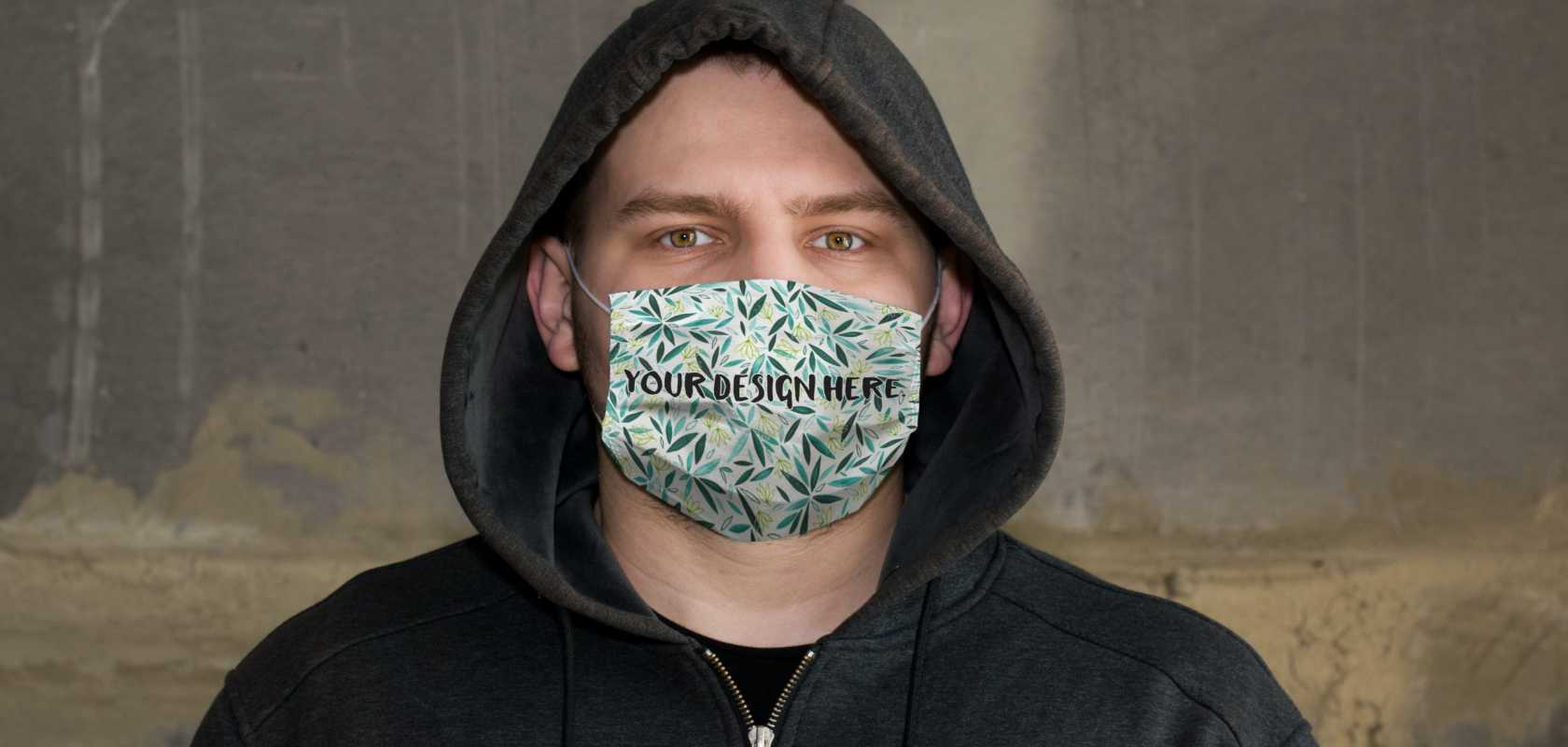 Download Face Mask Mockup on a Guy in a Hoodie - Free Mockup Download