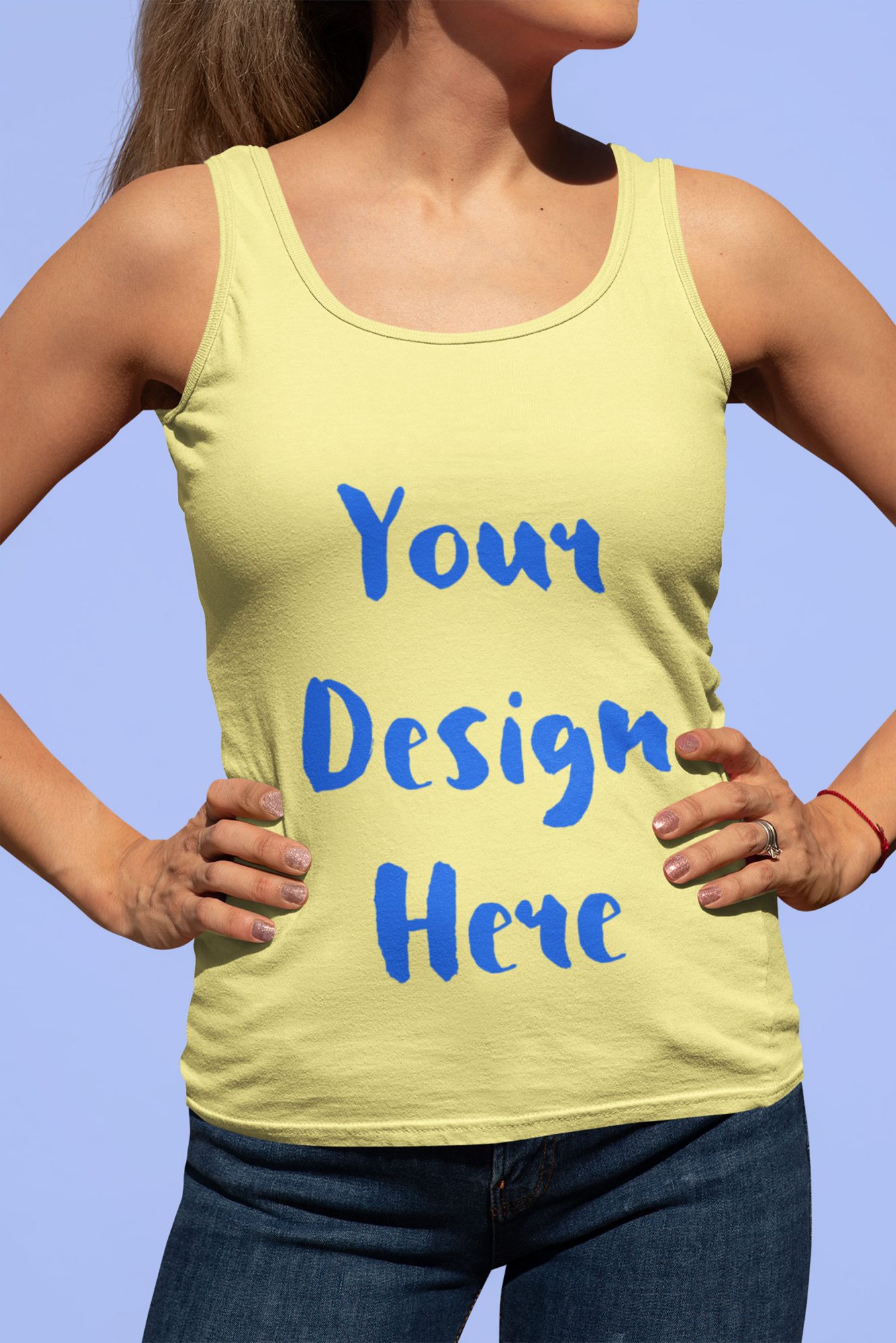 Tank top mockup of a woman with a power pose