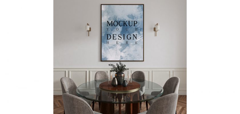 Dining Room With Poster Mockup Frame