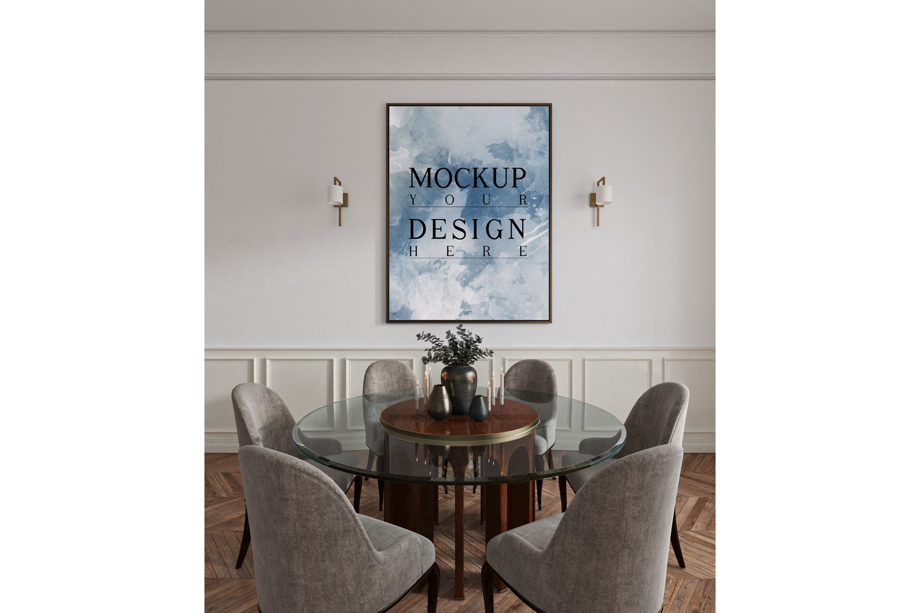 Dining Room With Poster Mockup Frame