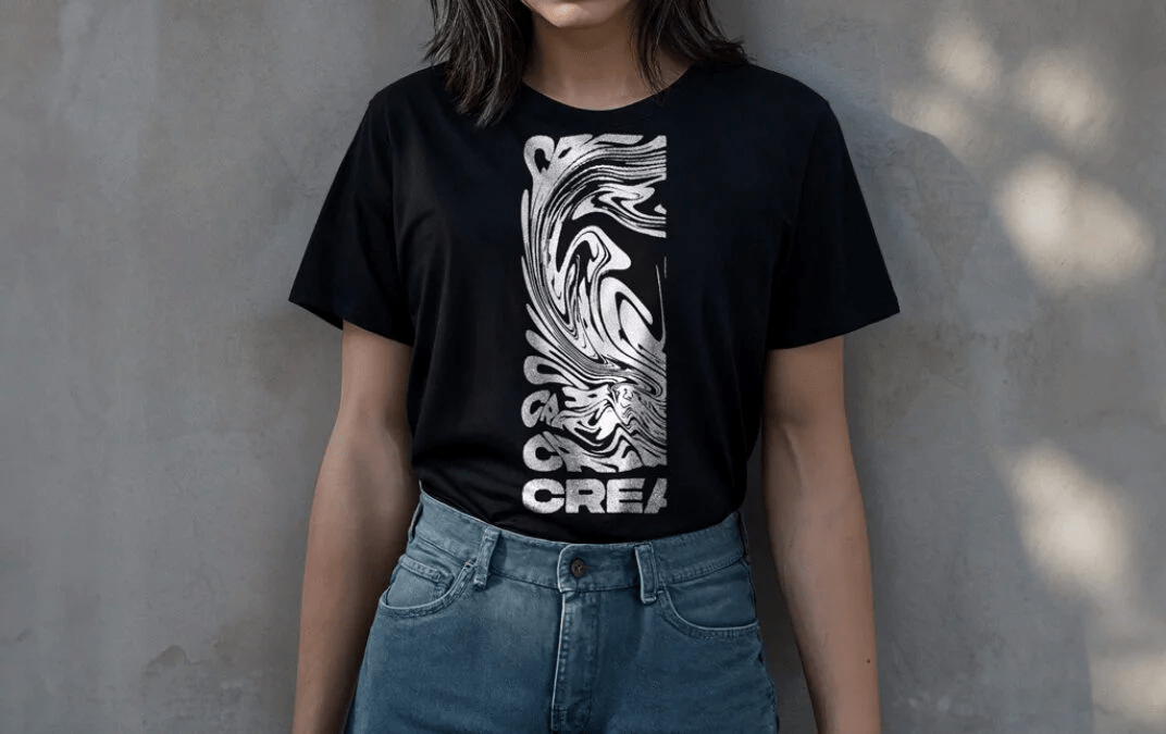 Black T-Shirt Mockup on a Female Model