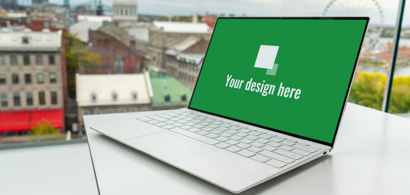 laptop in paris mockup
