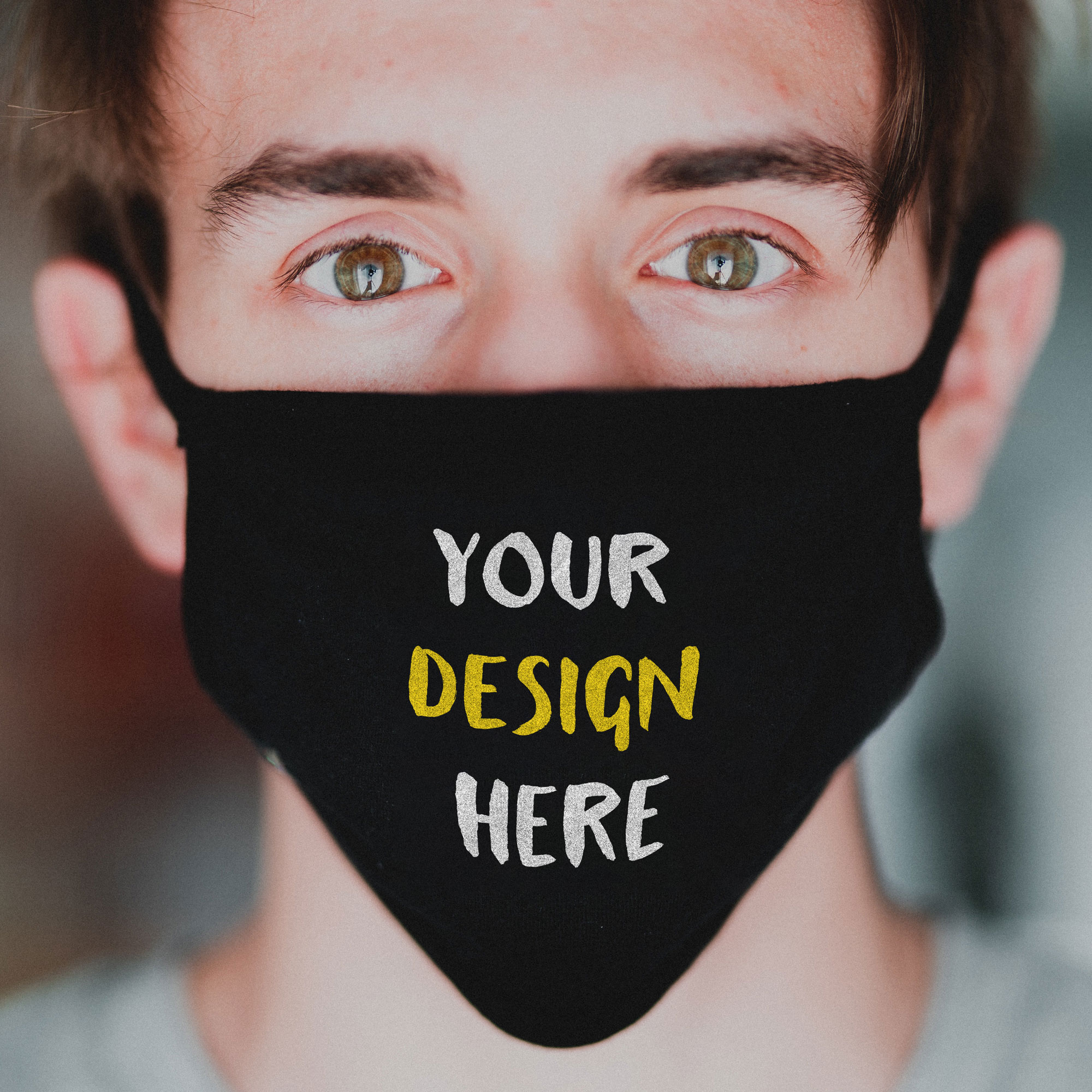 Mask on Young Guy's Face Mockup