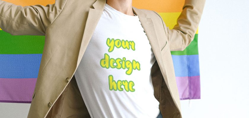 Free T-Shirt Mockup with a Rainbow Flag