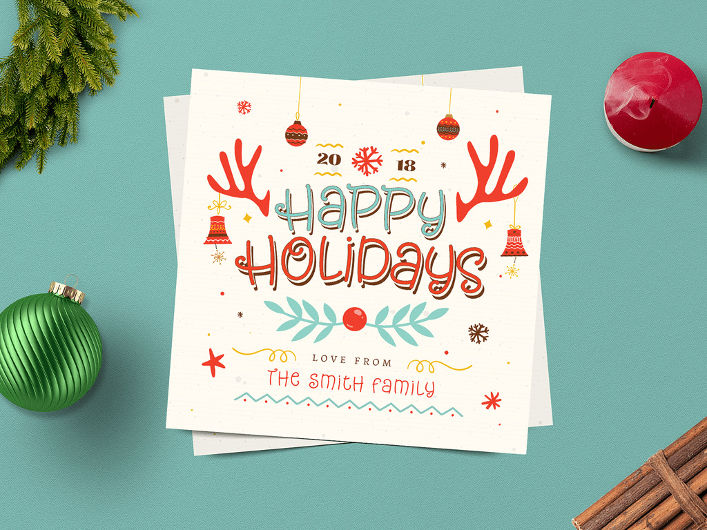 Free Christmas card mockup PSD with festive design for social media or branding.