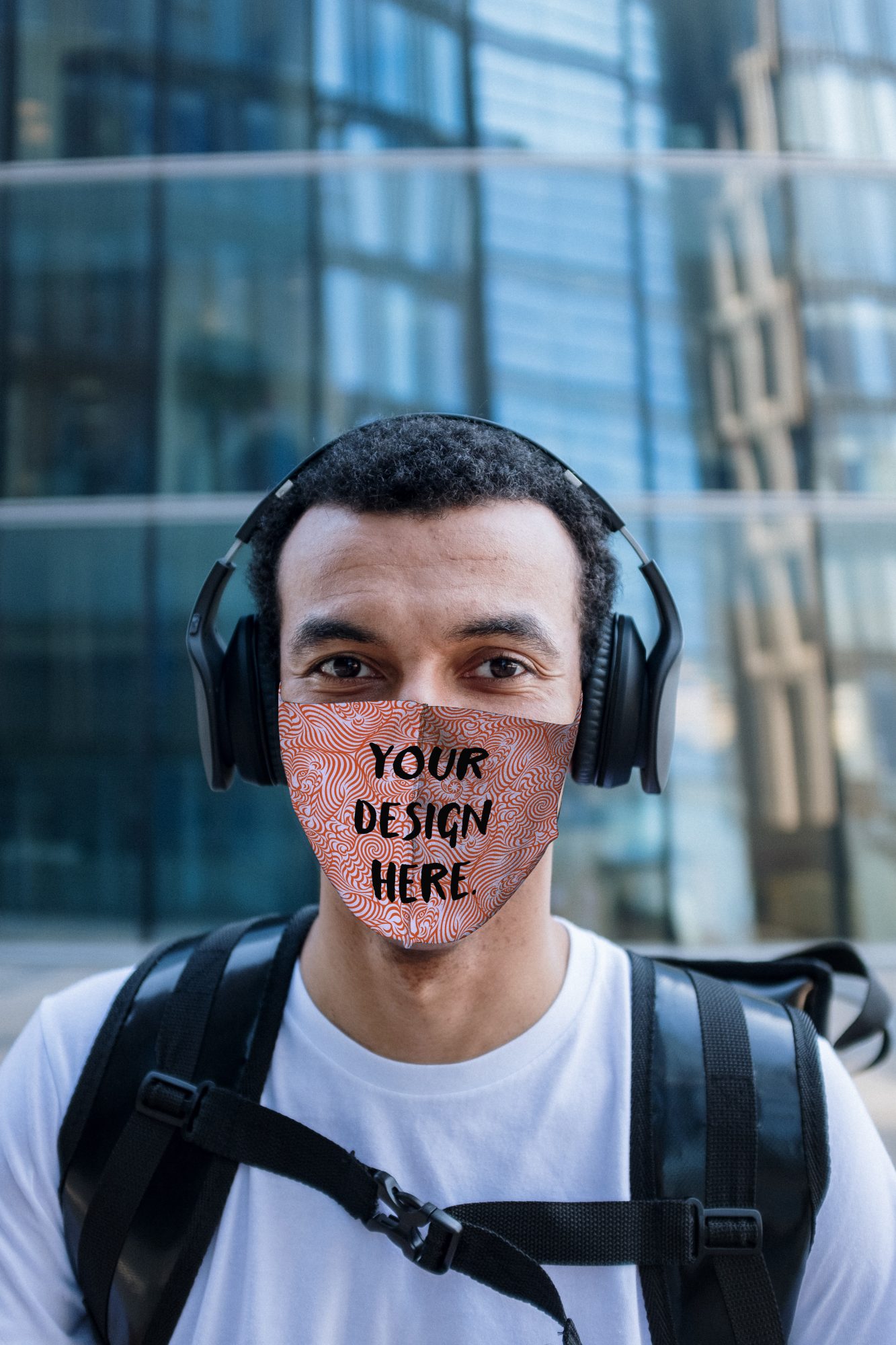 Face Mask Mockup on a Guy with Headphones