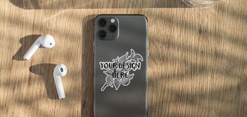 Sticker Mockup Featuring a Phone and Headphones