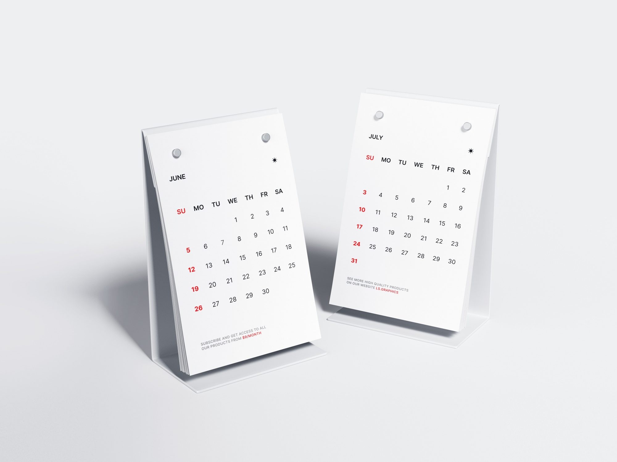 Free Realistic Desk Calendars Mockup