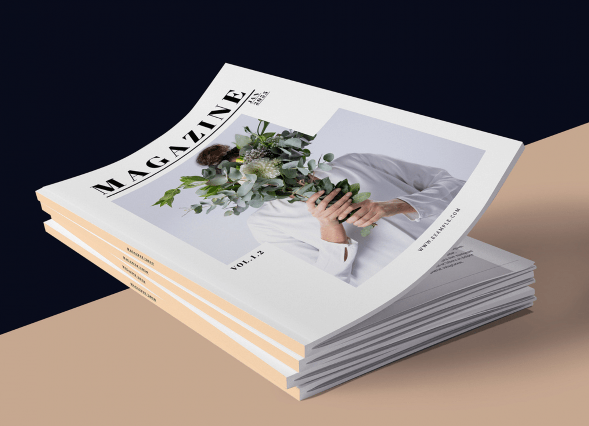 Free Floral Magazine Mockup with a flower bouquet, showcasing a magazine design