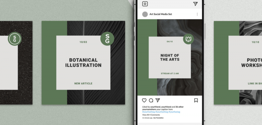 ducation Instagram and Social Media Set, featuring a subtle green art design with elements of nature such as leaves and flowers on a white background, perfect for educational brands looking to elevate their online presence.