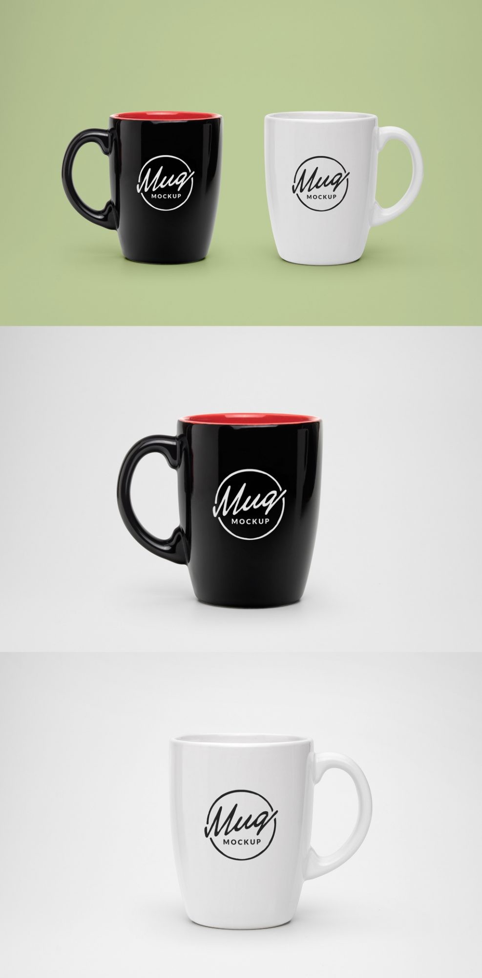 A white ceramic coffee mug with a handle, sitting on a solid colored surface, ready for branding designs to be added via smart objects in Photoshop.