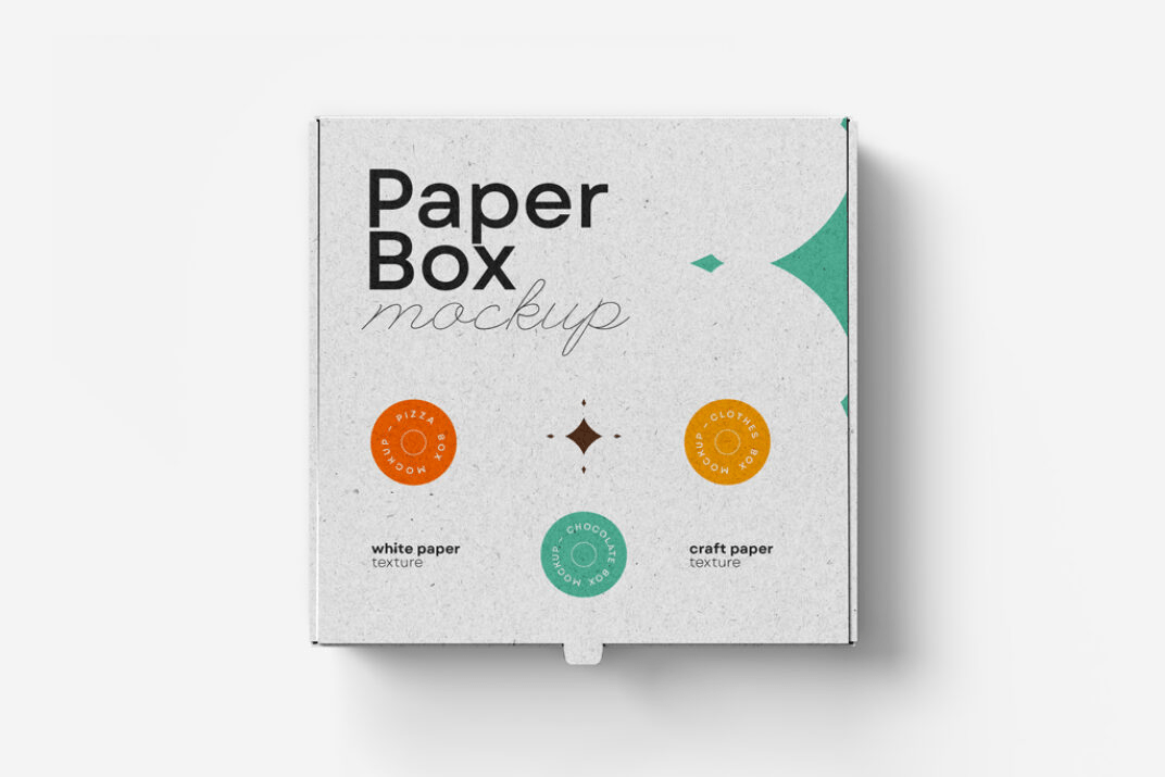 Top-view rendered pizza box mockup with customizable design, perfect for showcasing packaging artwork in a professional and realistic setting.