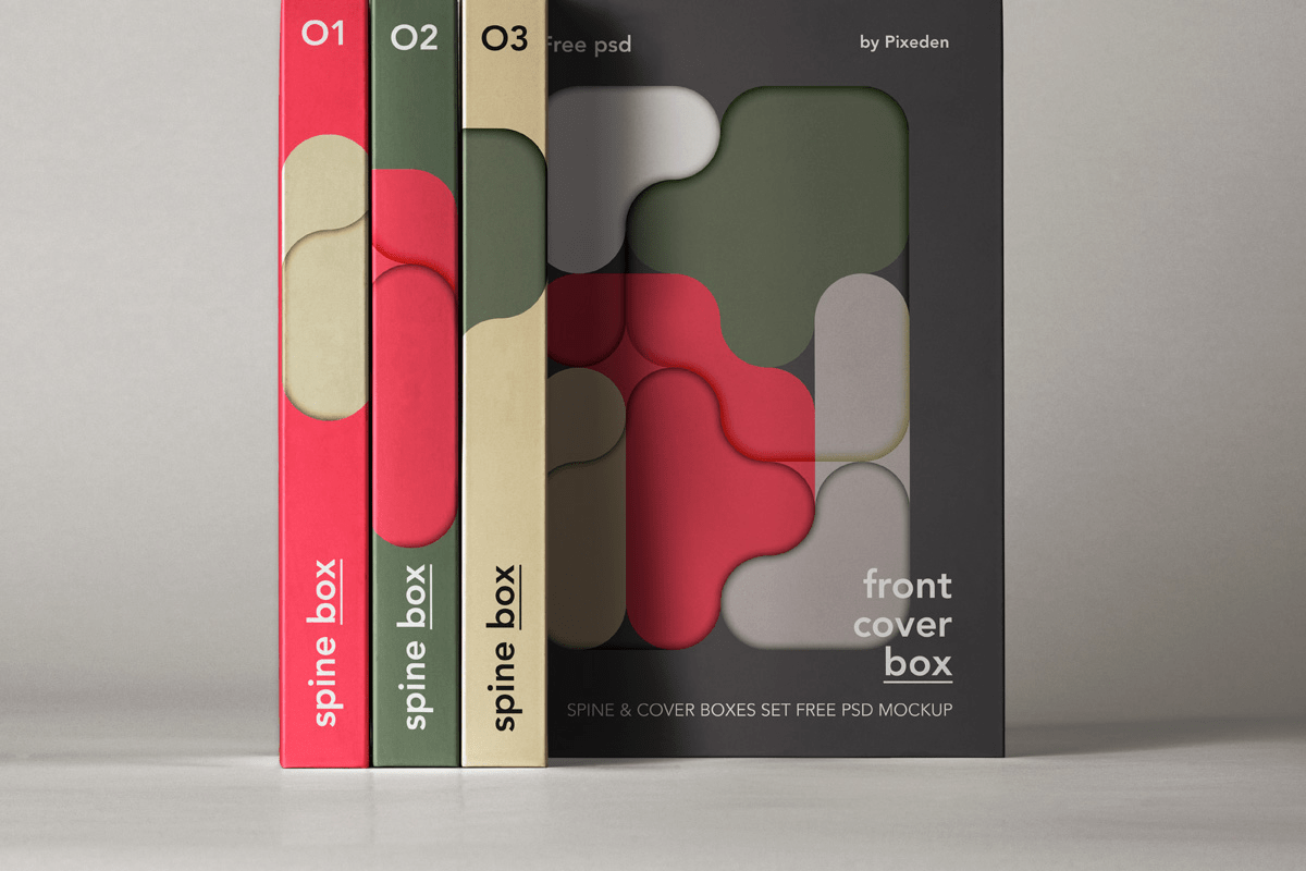 A collection of slim, flat cover boxes mockup set, perfect for showcasing product and editorial designs with customizable smart layers.