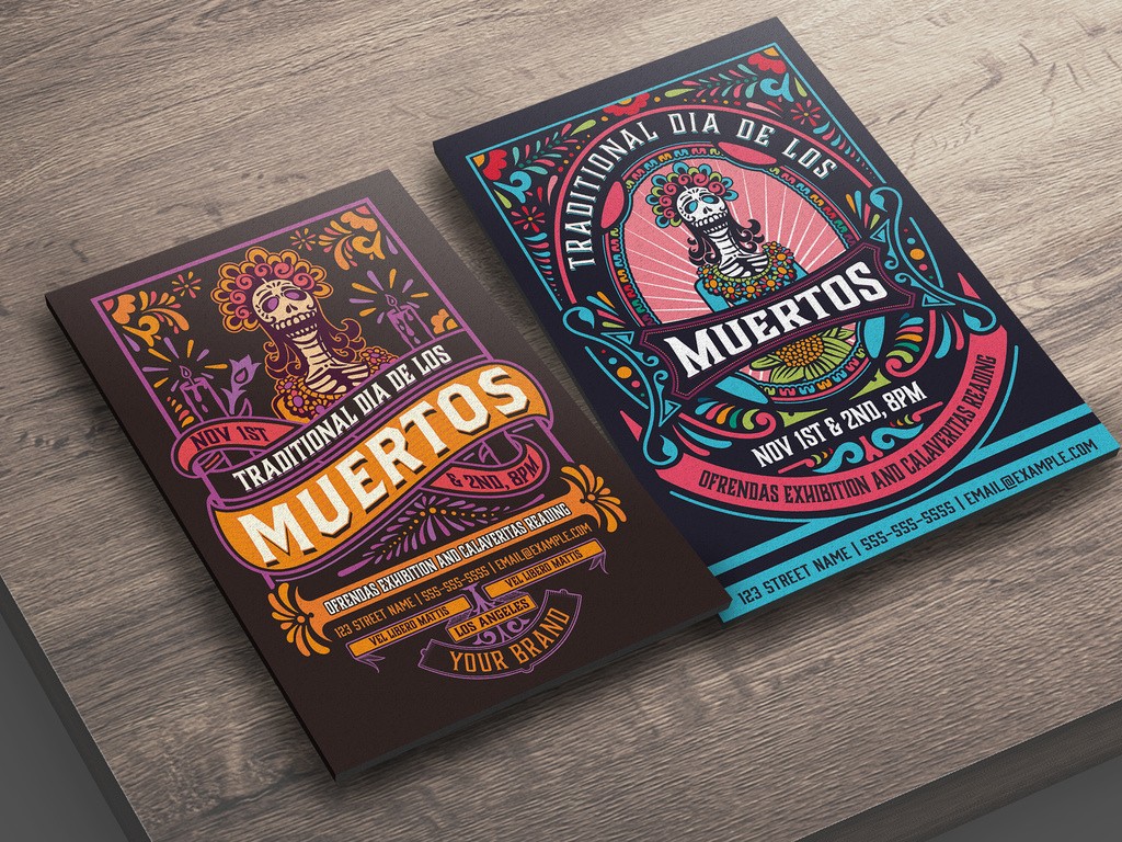 Día de los Muertos Skull Flyer Set Mockup Download