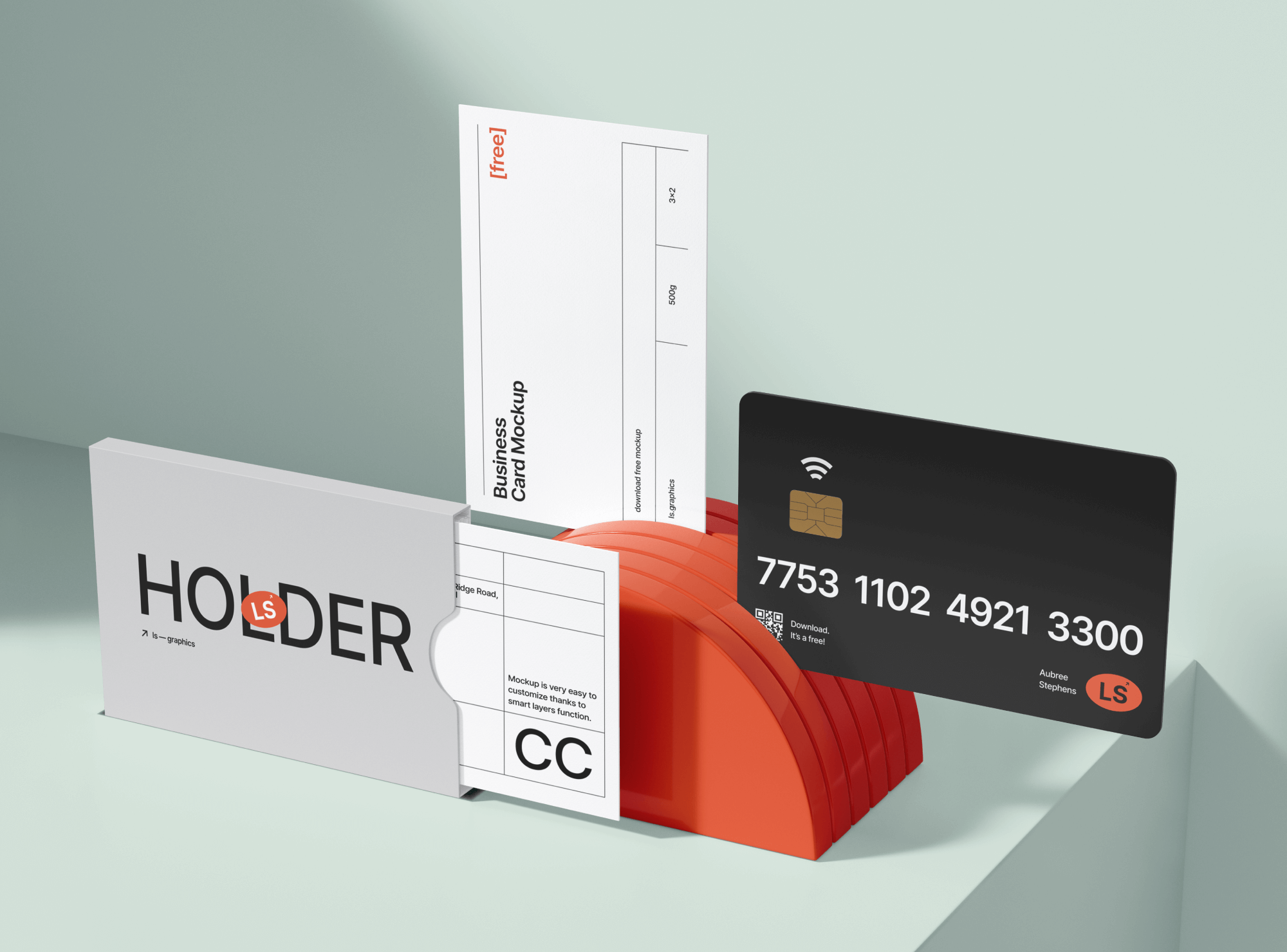 A rendered high-quality cardholder mockup showcasing business and bank cards on a customizable background.