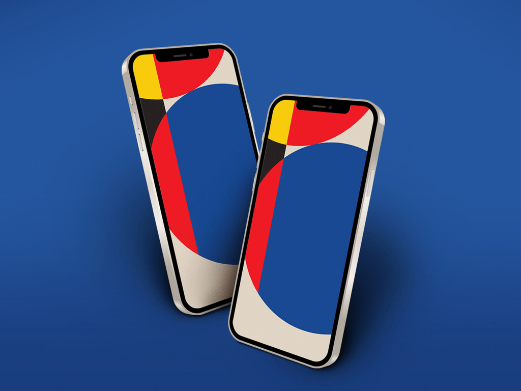 Modern iPhone mockup showcasing a dynamic design on its screen against a contemporary backdrop.