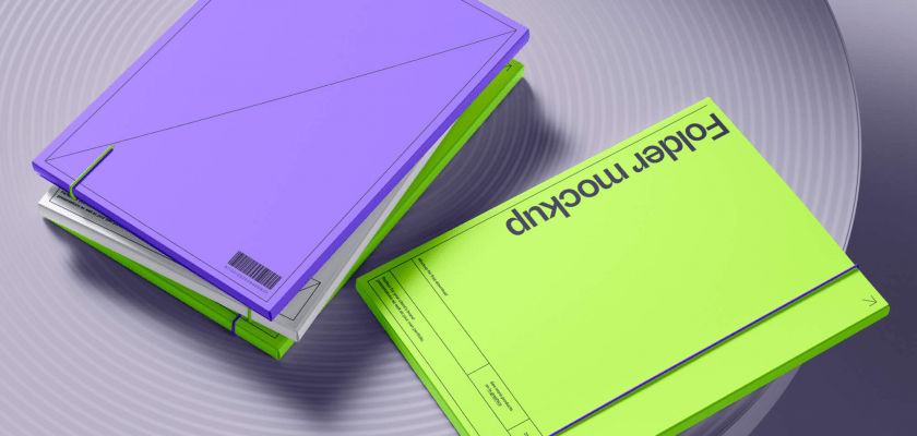 Four high-quality photorealistic folders mockup showcased in a sophisticated environment.