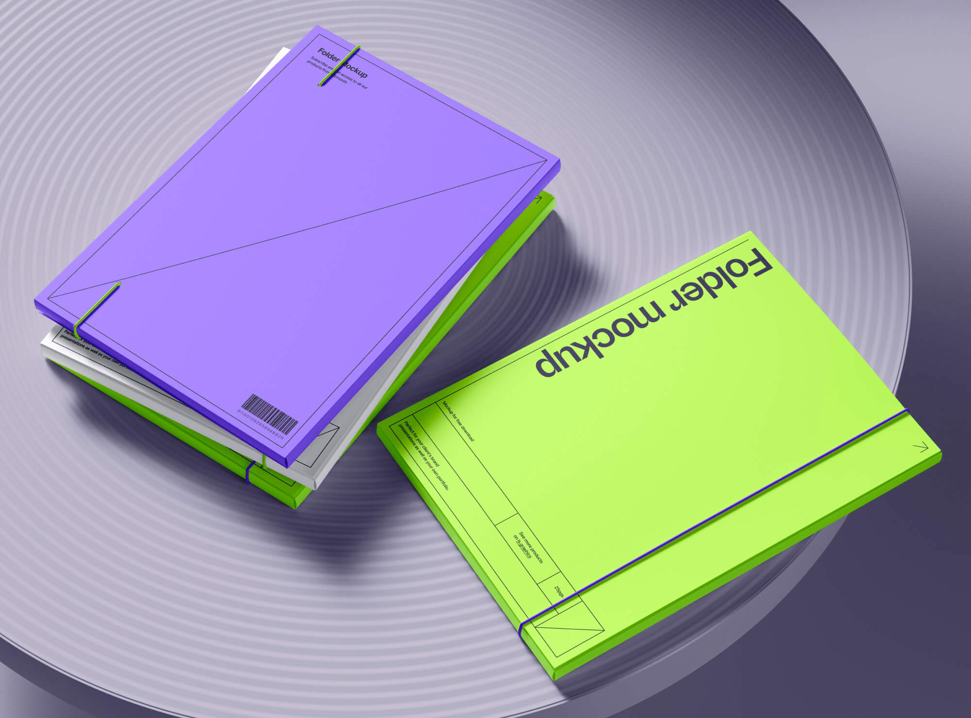 Four high-quality photorealistic folders mockup showcased in a sophisticated environment.