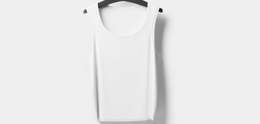 Realistic T-shirt mockup hung elegantly on a hanger, showcasing intricate design details.