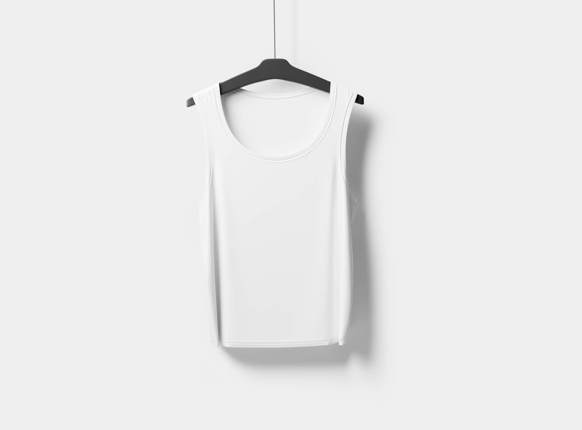 Realistic T-shirt mockup hung elegantly on a hanger, showcasing intricate design details.