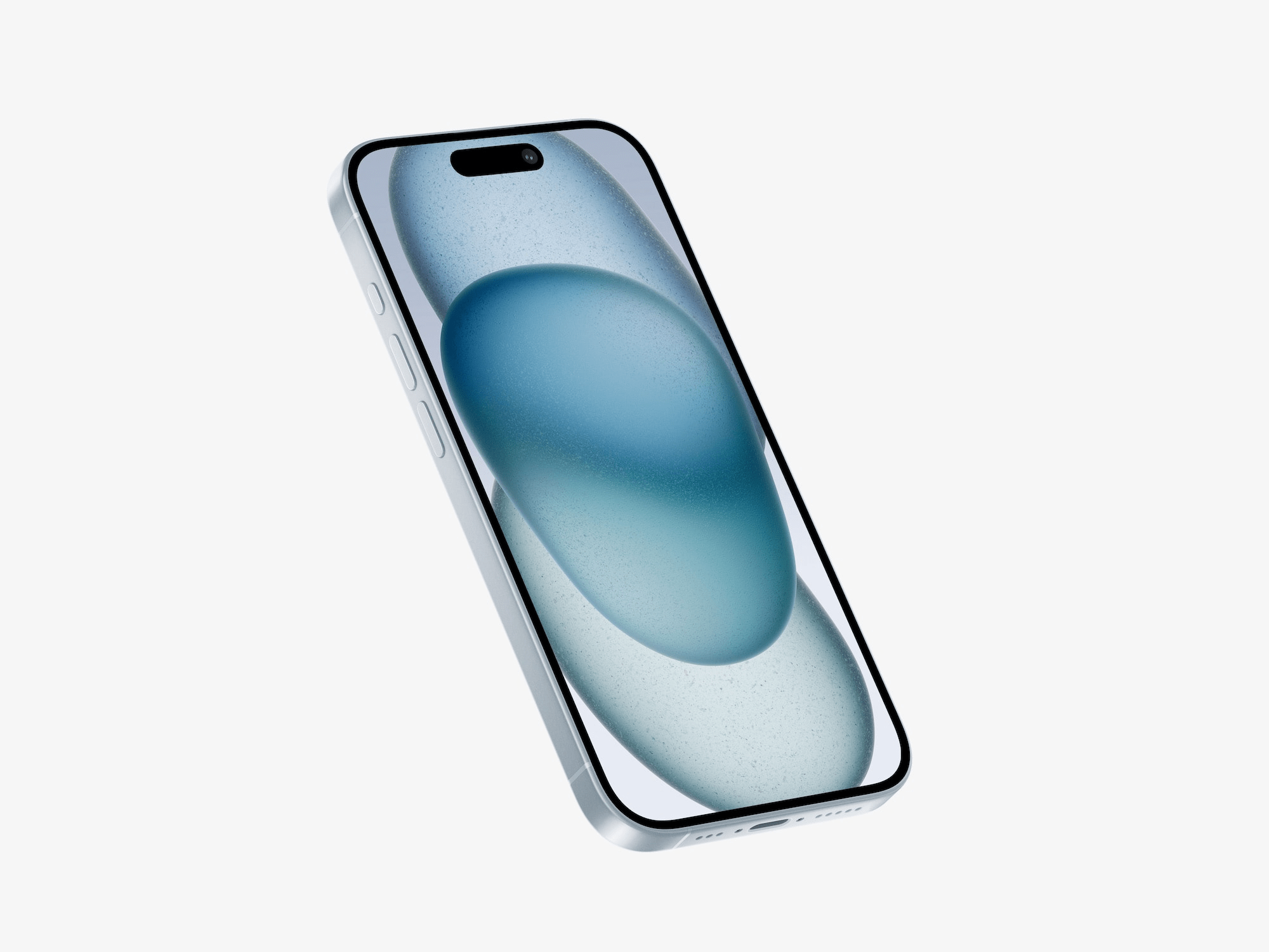 High-resolution mockup of the iPhone 15 with a blue gradient screen, highlighting its sleek design and thin bezel.