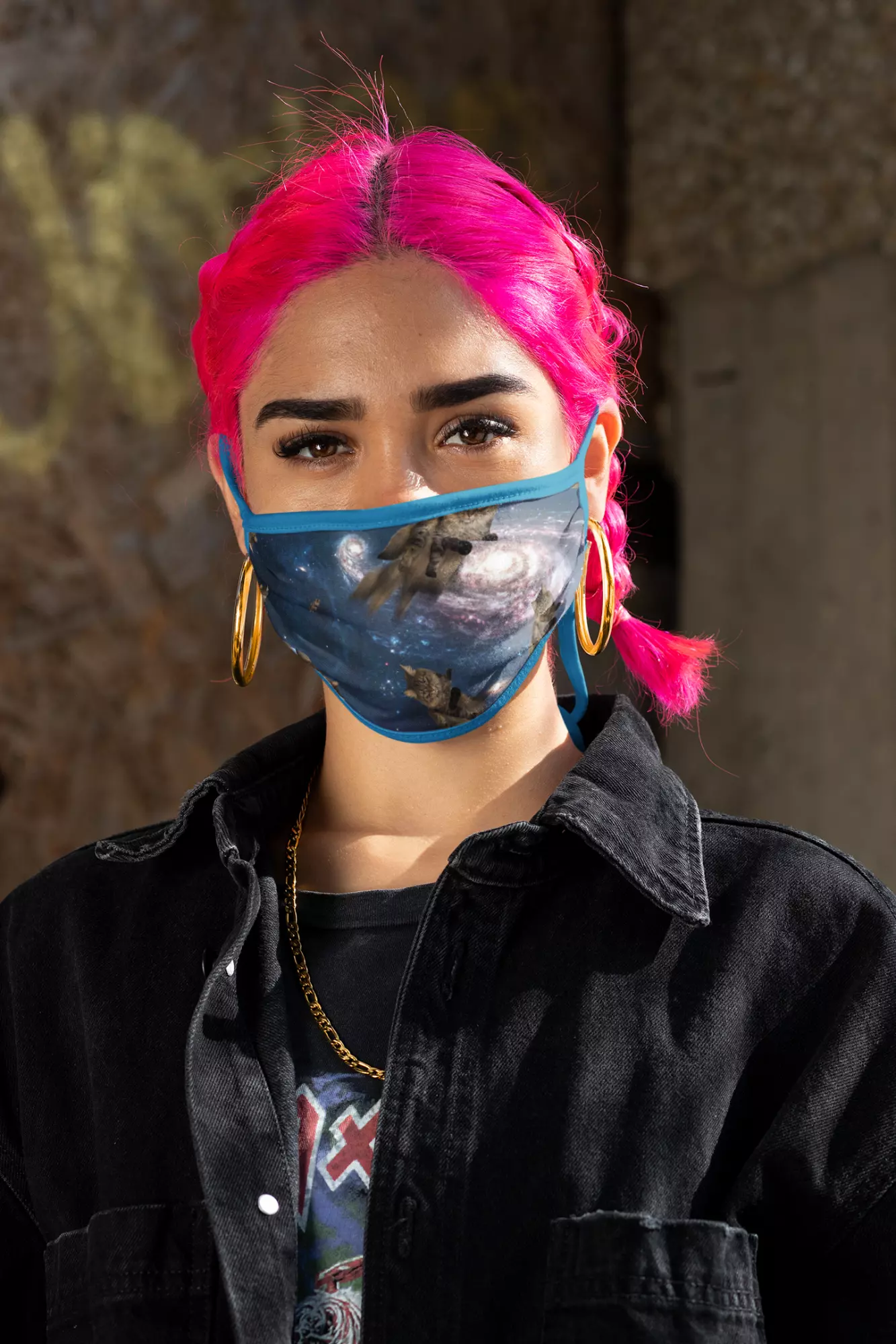 Face Mask Mockup on a Pink Haired Woman
