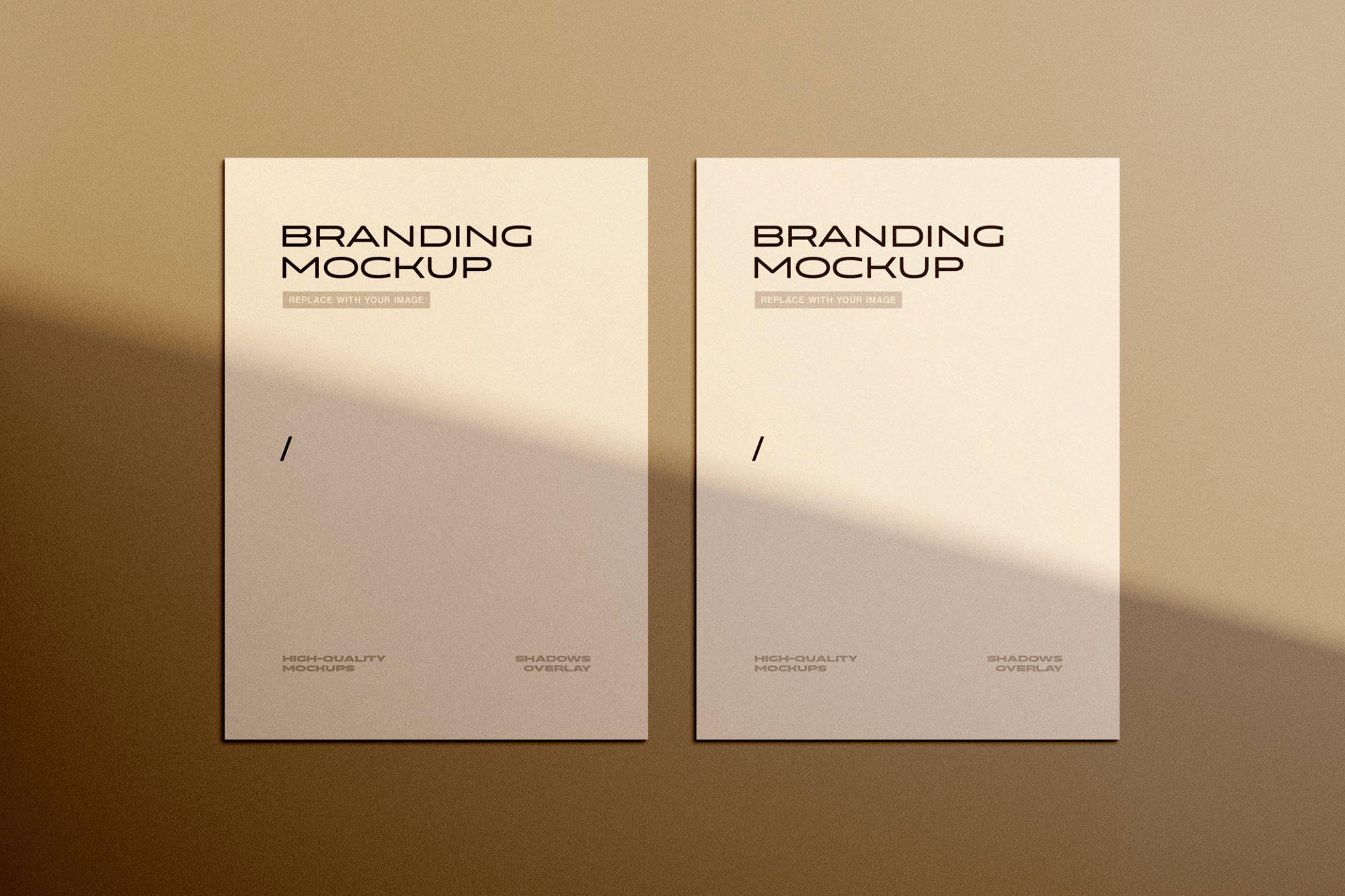Two vertical letterhead mockups casting soft shadows on a beige surface, exemplifying a minimalist branding identity design.