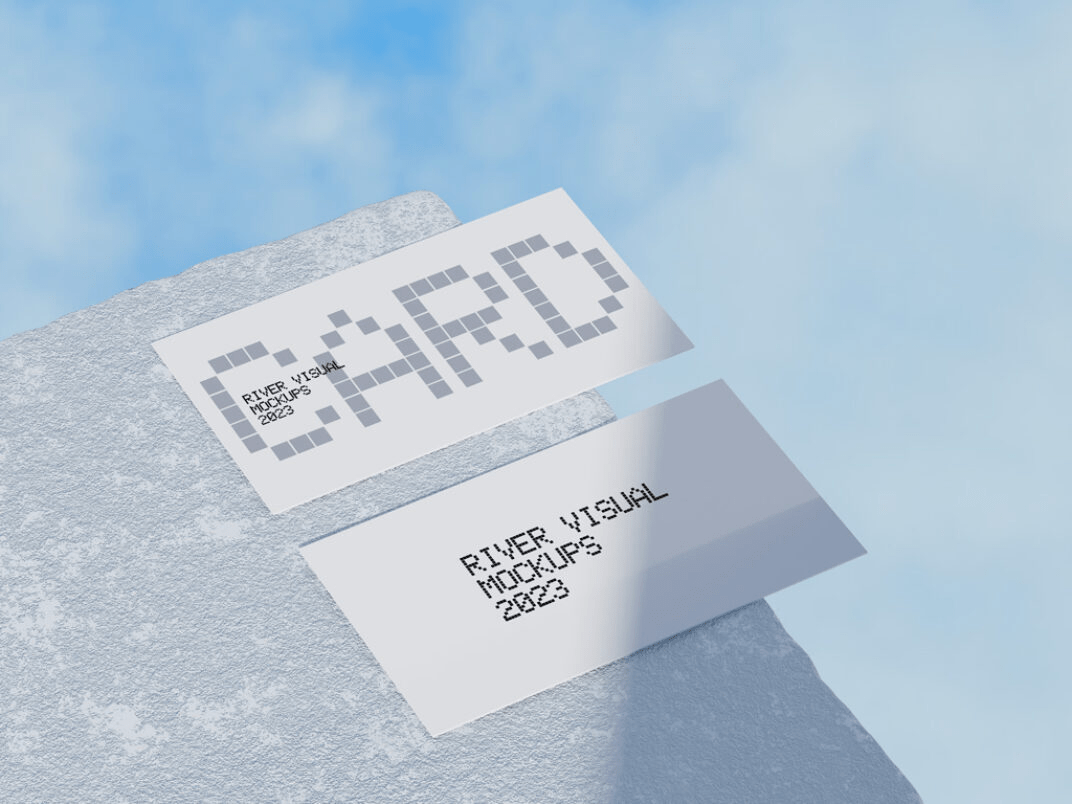 Two business cards with front and back designs against a sky-inspired background in a high-resolution mockup.