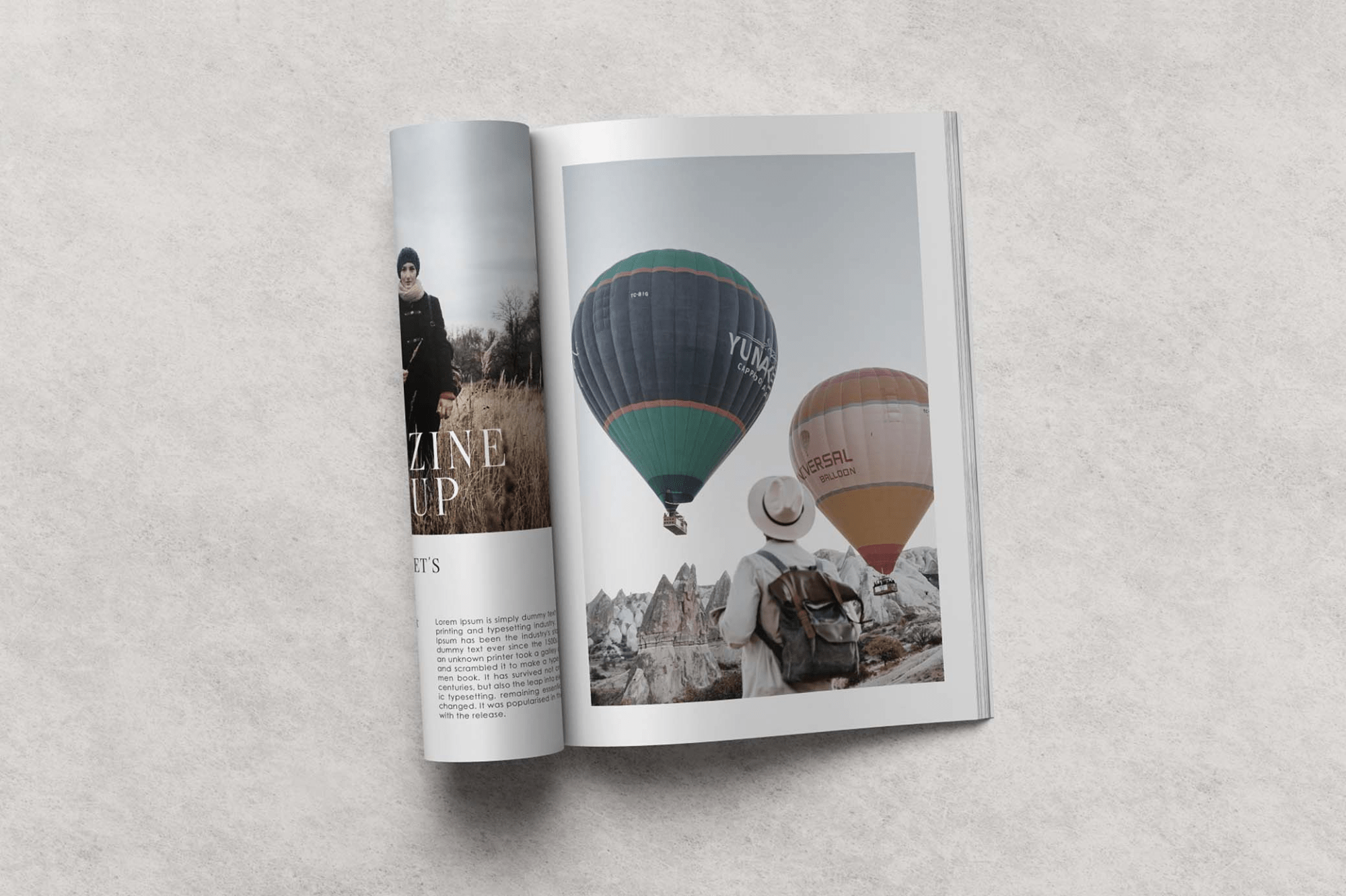 Free high-resolution magazine mockup showing a curled page, customizable background, ideal for vivid design presentations.