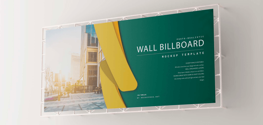 Photo-realistic wall billboard mockup in a sunny urban setting, ideal for presenting posters, logos, and artwork.