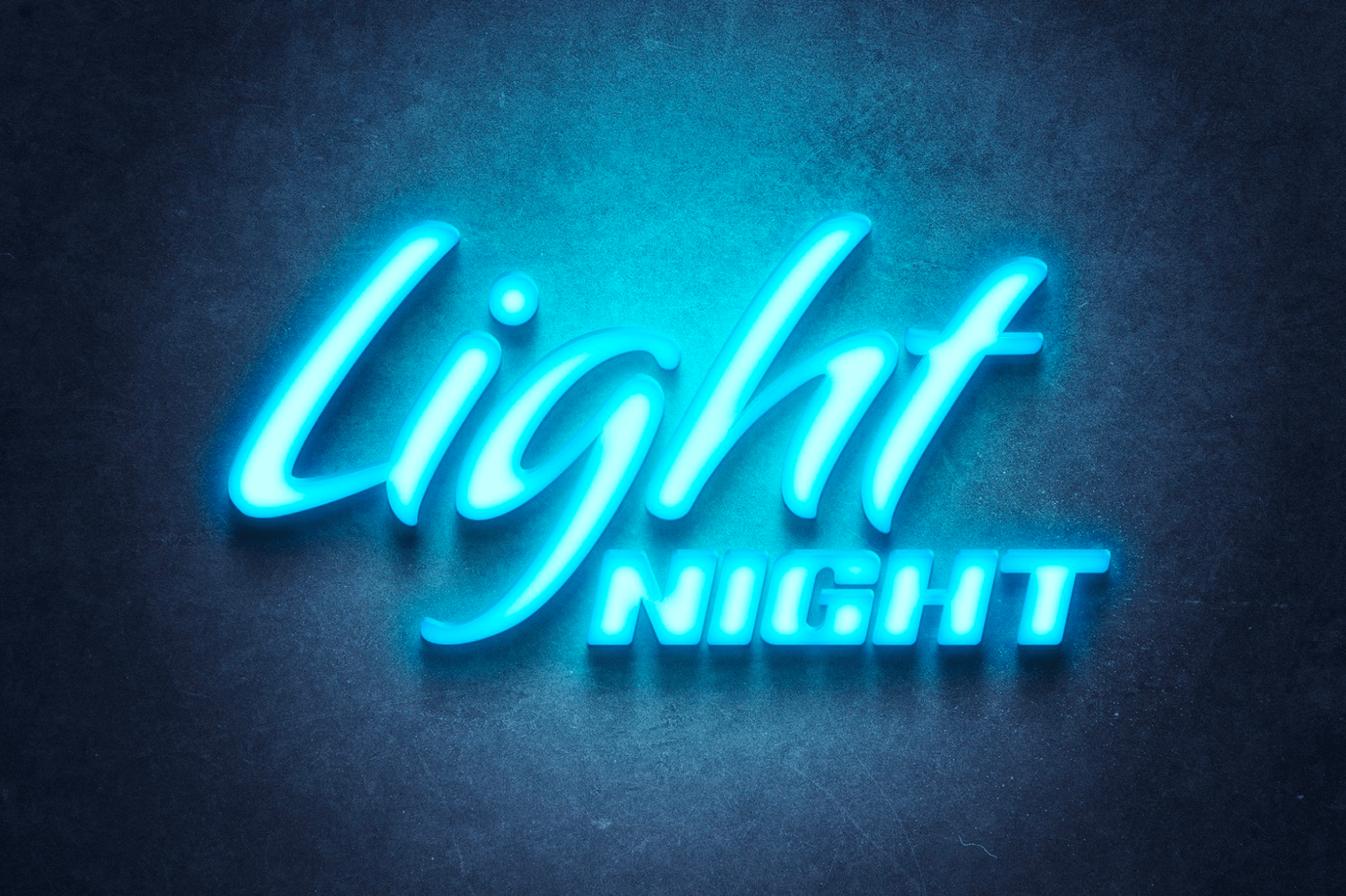 Neon sign effect showcasing 'Light Night' in icy blue tones on a textured dark background, perfect for a logo presentation.