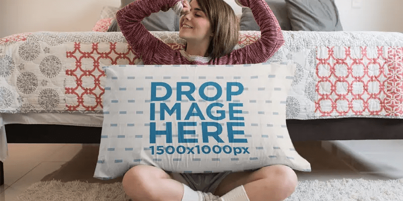 Cozy Pillow Mockup with Young Woman