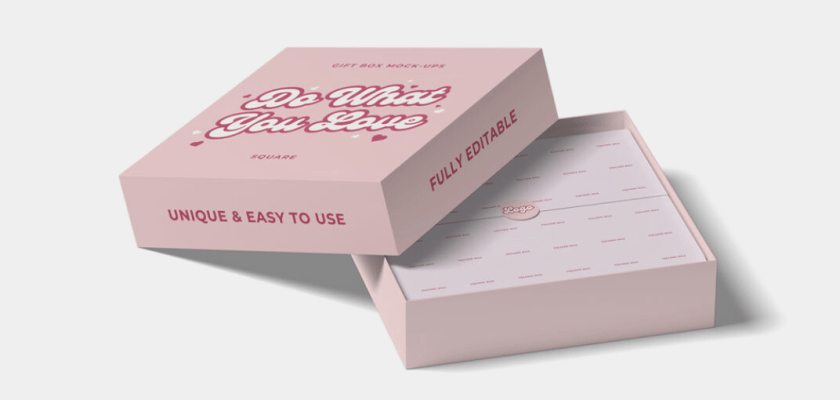 Free Pink Square Gift Box Mockup