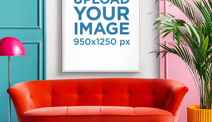 Living Room Wall Art Mockup with Colorful Interior