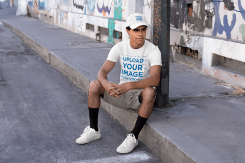 Free urban t-shirt and dad hat mockup