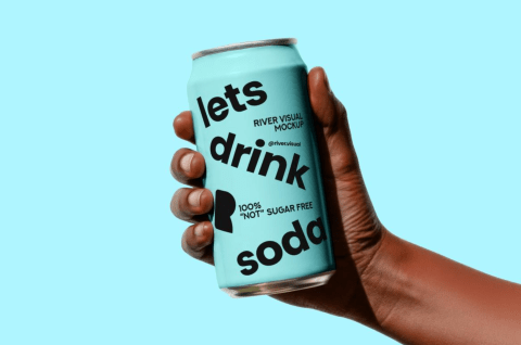 Free soda can in hand mockup